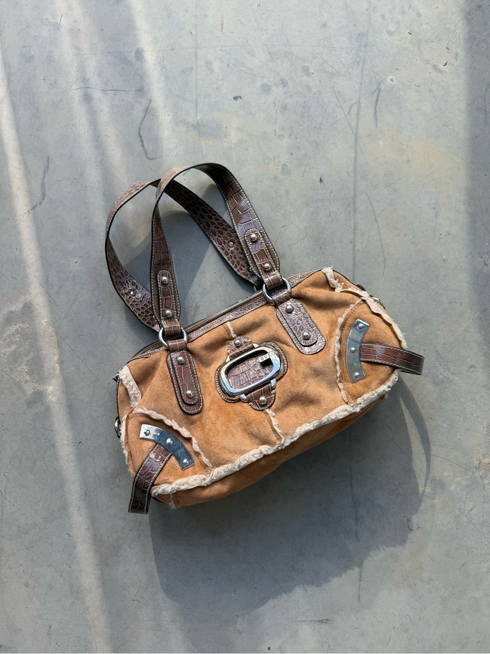 y2k guess sheep fur shoulder bag